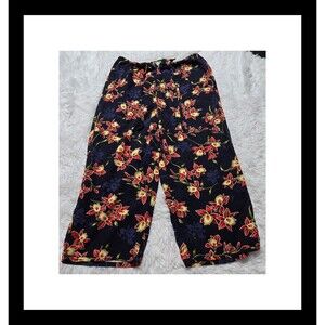 Island Traders Capri Blue Tropical Floral Wide Leg Rayon Lounge Pants Size Large